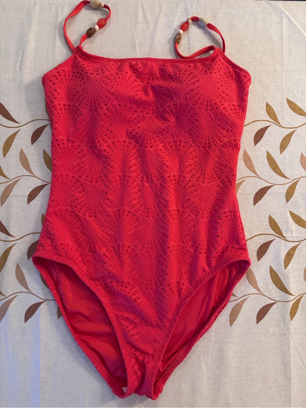 La Blanca Coral-Red One-Piece Swimsuit with Beaded Straps